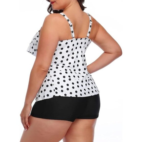 Polka Dot Tankini Swimsuit Set Ruffle Top High Waisted Shorts Size 20W - Picture 6 of 11
